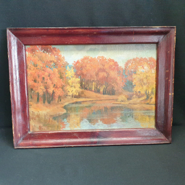 Картина маслом на фанере "Осенний пейзаж", размер полотна 46х30 см